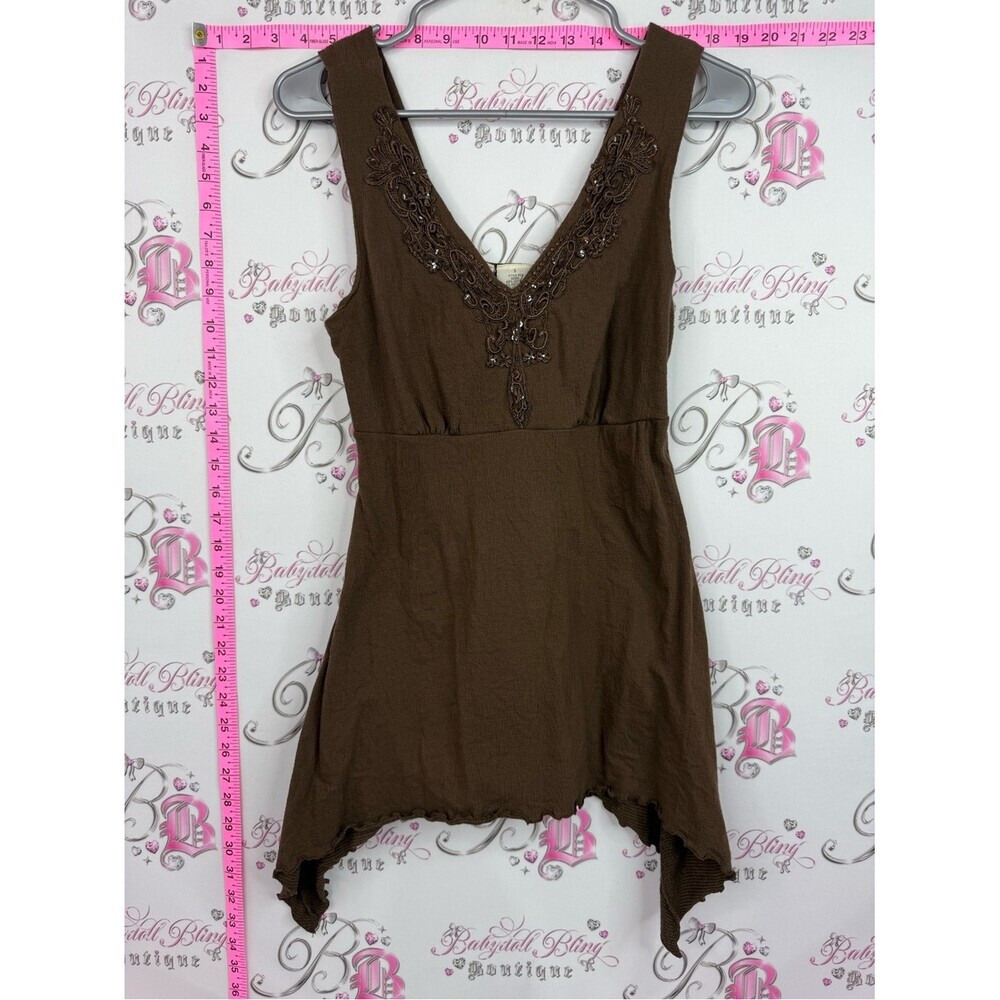 Susan Lawrence tank top fairy hem Brown Embellished V-Neck Tank Top